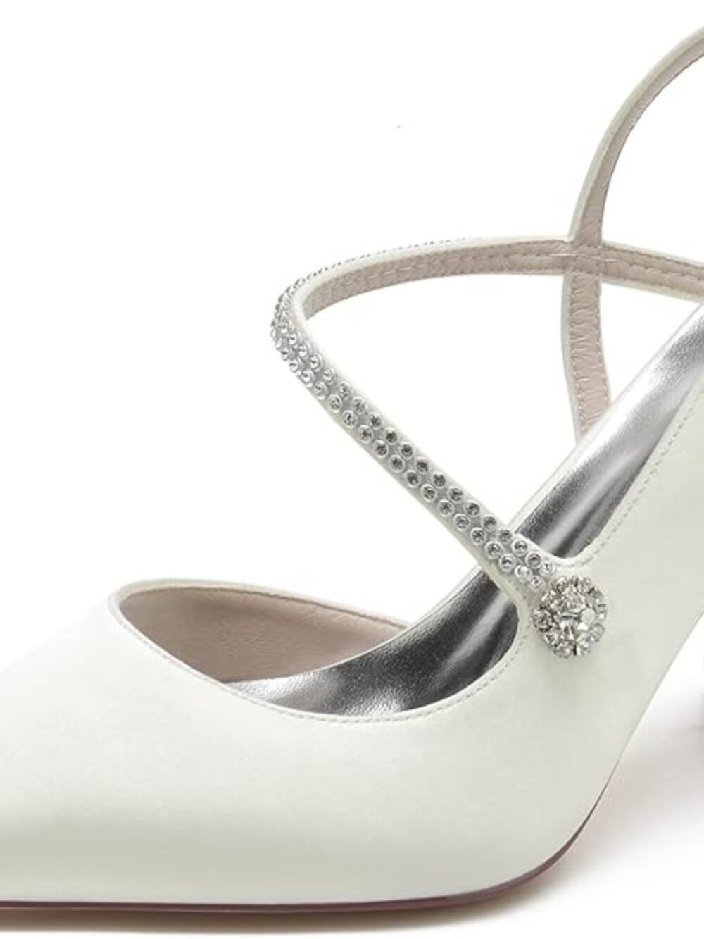 Women's Slingback Heels with Rhinestones on Straps, ivory size 8